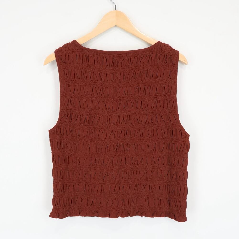 NWT Madewell Smocked Boatneck Tank Cotton-Linen Blend Henna Rust Size Large - Picture 4 of 9